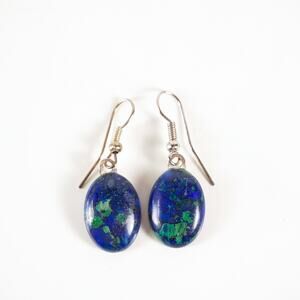 925 Sterling Silver Azurite Malachite Gemstone Earrings Natural Bead Jewelry